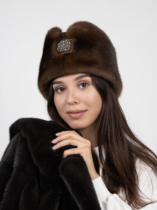 Пилотка из меха норки и замши