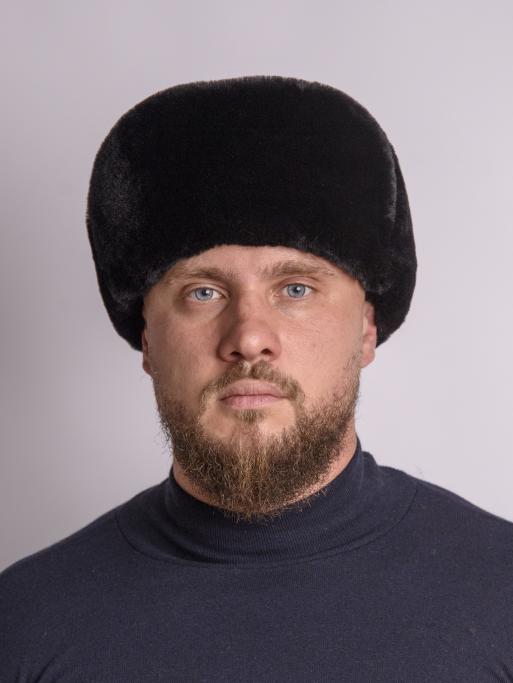 Ушанка из меха овчины и замши, черный