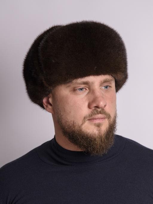 Ушанка комбинированная из меха норки и кожи, «махагон»
