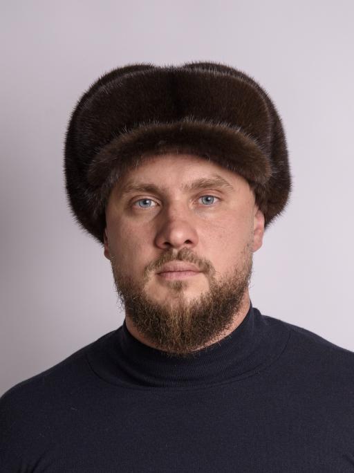 Кепка №3 из меха норки и замши, «махагон»