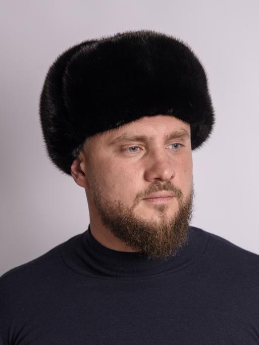 Ушанка комбинированная из меха норки и замши, черный