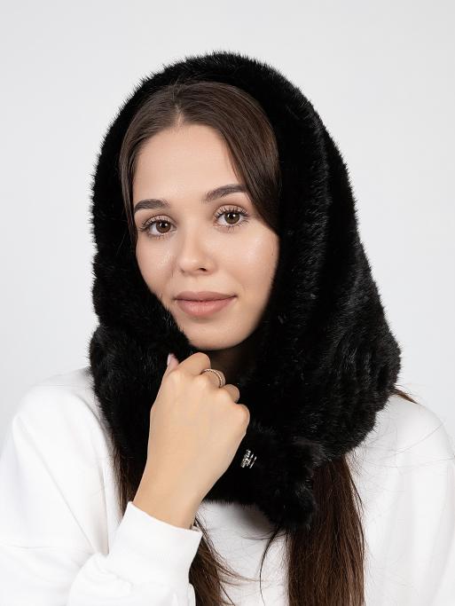 Капюшон вязаный из меха норки, черный