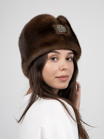Пилотка из меха норки и замши