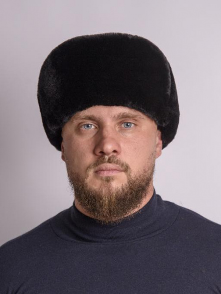 Ушанка из меха овчины и замши, черный