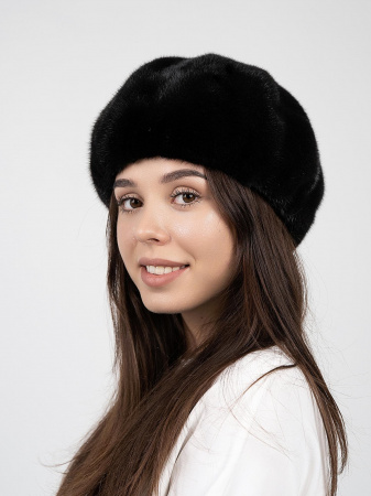 Берет из цельного меха норки, черный