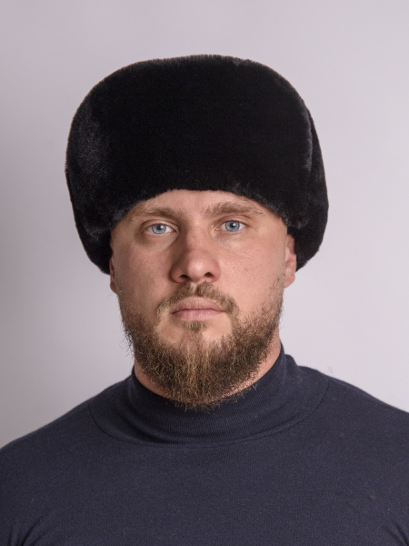 Ушанка из меха овчины и кожи, черный