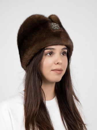Пилотка из меха норки и замши