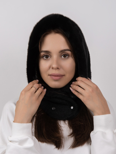 Капор из меха норки, черный