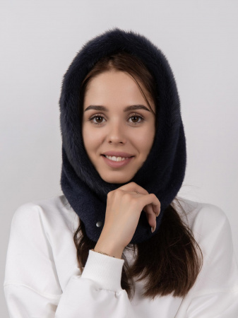 Капор из меха норки, темно-синий