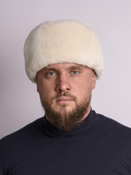 Ушанка-зилли из меха овчины и кожи, белый 