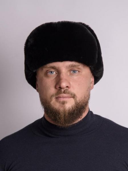 Ушанка-зилли из меха овчины и кожи, черный
