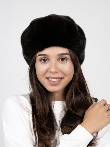Берет из цельного меха норки, «махагон»
