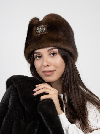 Пилотка из меха норки и замши