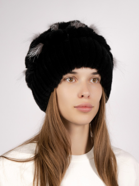 Шапка из меха кролика, черный