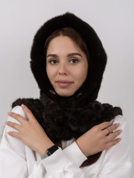 Капюшон из меха норки, «махагон»