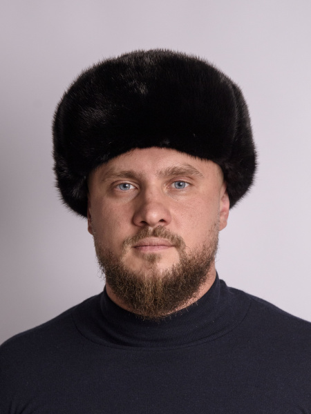 Ушанка комбинированная из меха норки и замши, черный