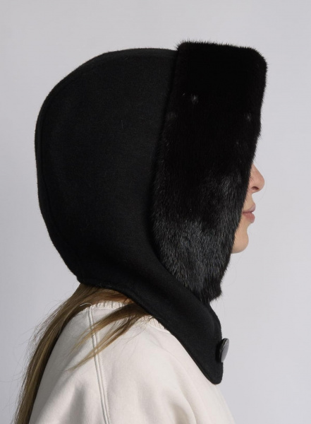 Капор из меха норки, черный
