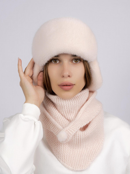 Шапка из меха норки на вязаной основе + косынка, равалия 