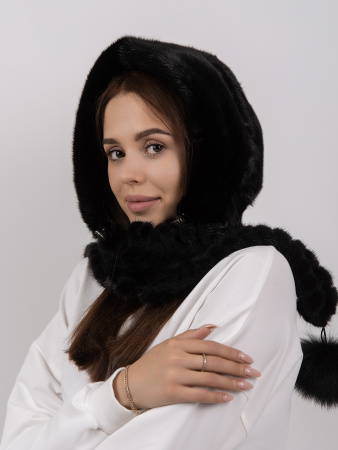 Капюшон из меха норки, черный