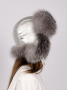 Ушанка-бомбер из меха блюфроста и серебристой кожи