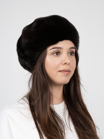 Берет из цельного меха норки, «махагон»